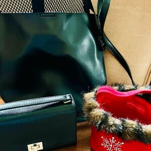 Women Faux Leather Tote Bag And 2mini Purse w/ Mesh Back Lumbar Support for Car